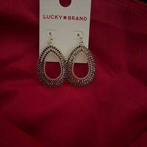 Lucky Brand Gold Teardrop Earrings with Black Crystals